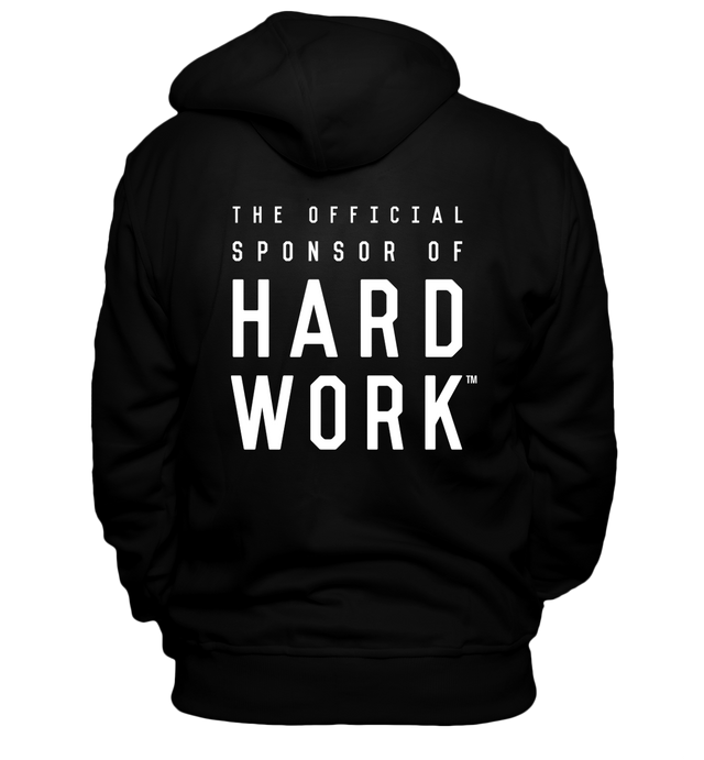 black hoodie by ascent protein with ascents motto the official sponsor of hard work